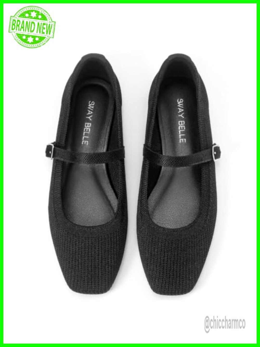Women's Square Toe Knit Mary Jane Flats Adjustable Buckle Comfortable Work Shoes